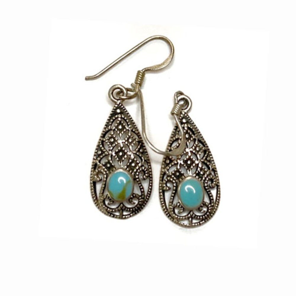 Sterling Silver Filigree Earrings Turquoise Stone